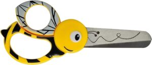 Fiskars Children's Animal Scissors with Bee Motif, From 4 years, length: 13 cm, For right and left handers, Stainless steel blade/plastic handles, Yellow, 1003747