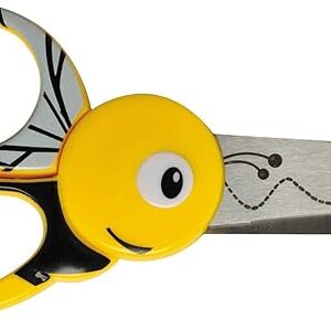 Fiskars Children's Animal Scissors with Bee Motif, From 4 years, length: 13 cm, For right and left handers, Stainless steel blade/plastic handles, Yellow, 1003747